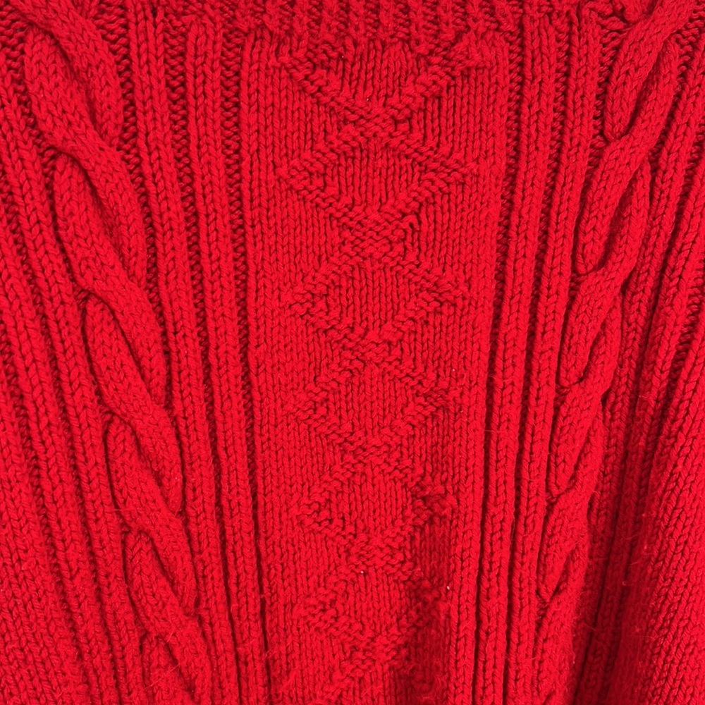 Handmade XL Red Cable Knit Cropped Sweater - Picture 2 of 6
